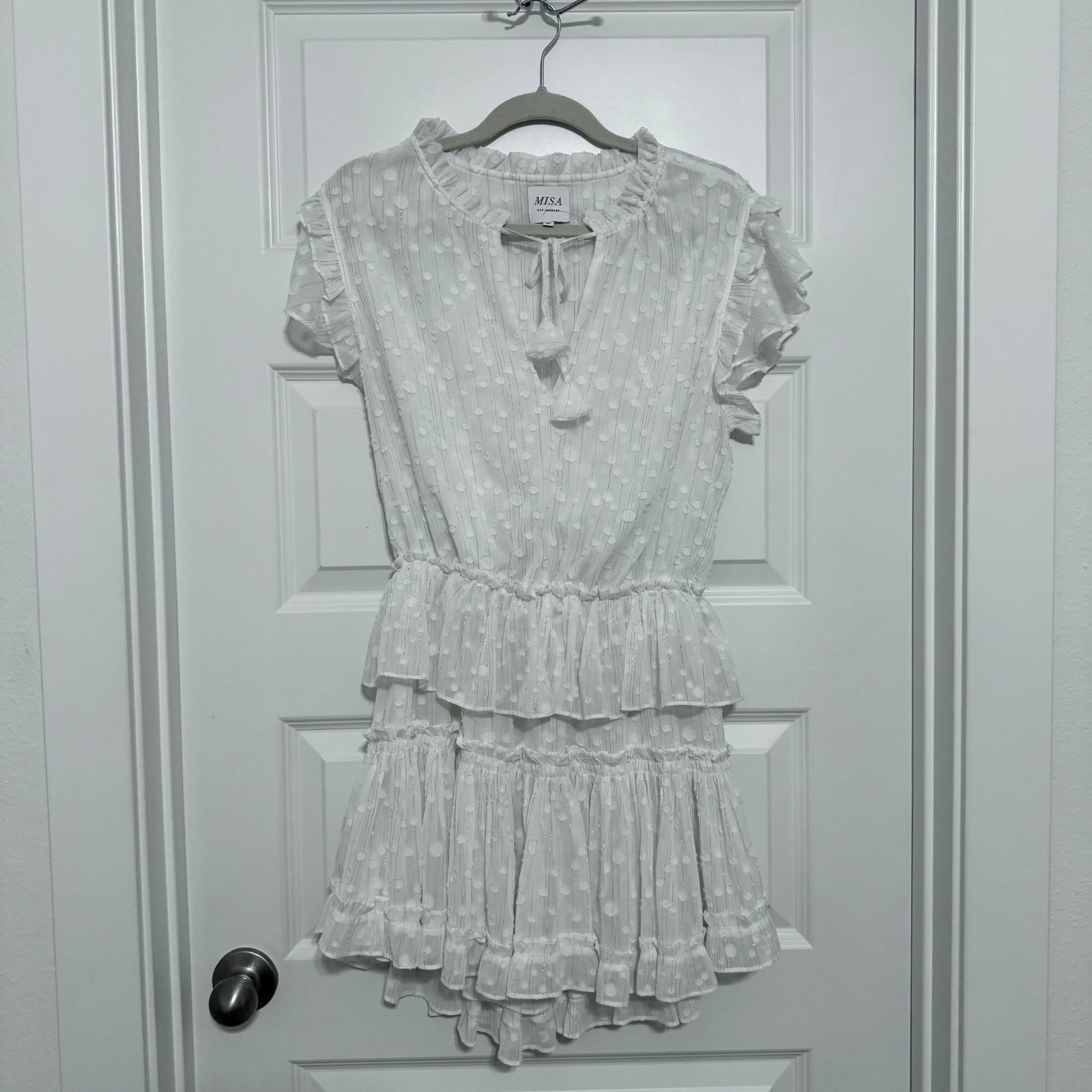 New misa los angeles white polka dot dress in size medium
