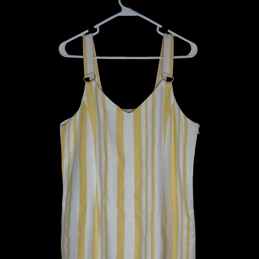 Cato Yellow White Striped Pinafore Shift Dress Womens Medium Cotton Blend