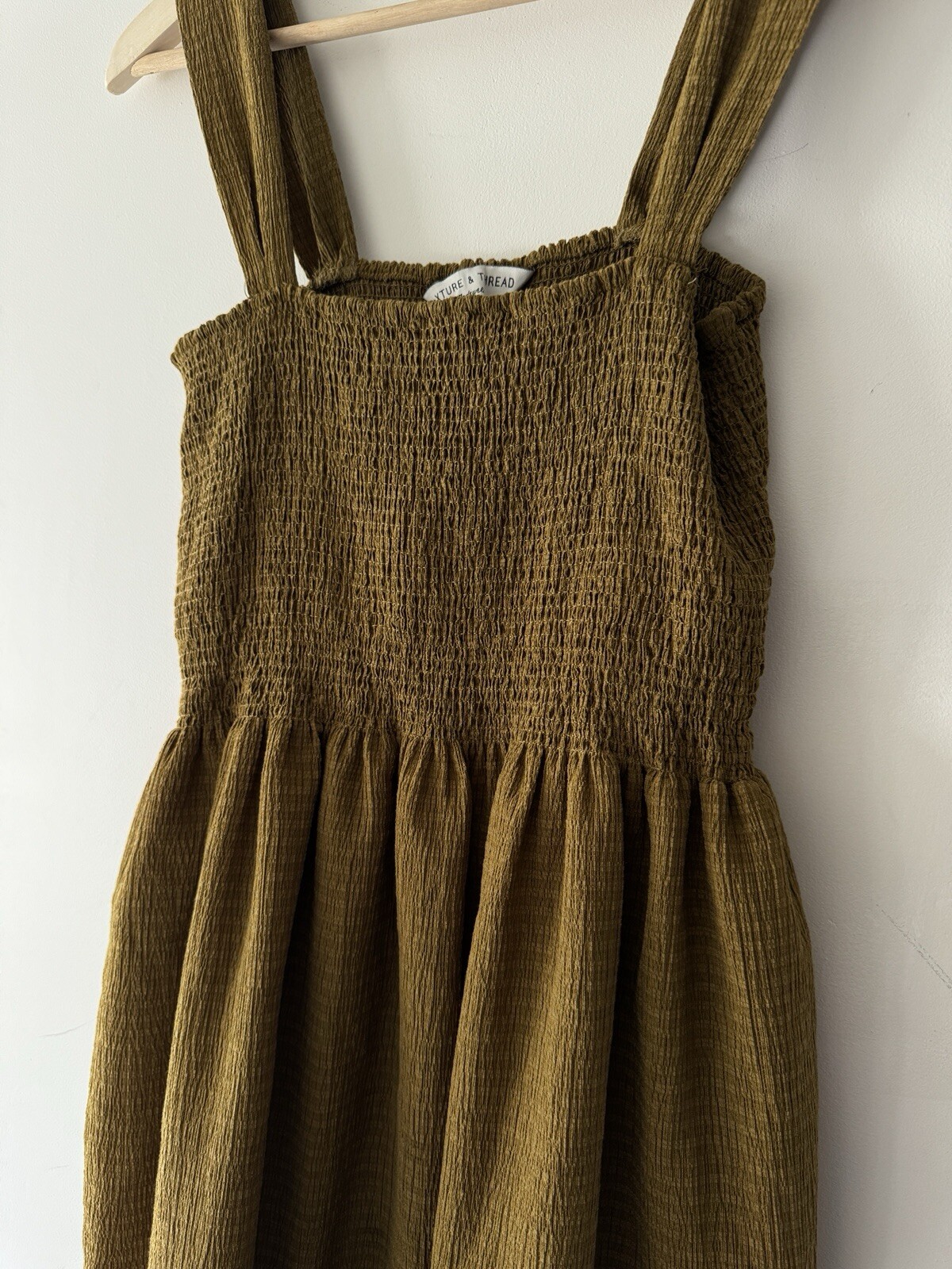 Madewell Texture & Thread Smocked Dress in Spiced Olive