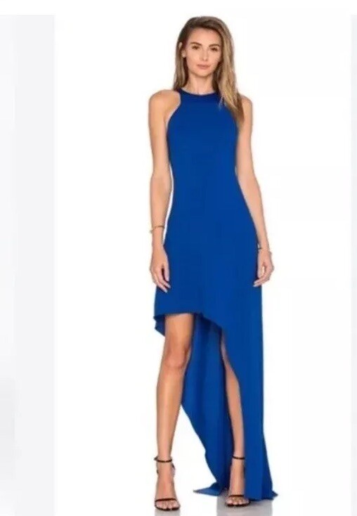 HALSTON HERITAGE Dress 8 Open Back Asymmetrical Blue Prom Party REVOLVE #153