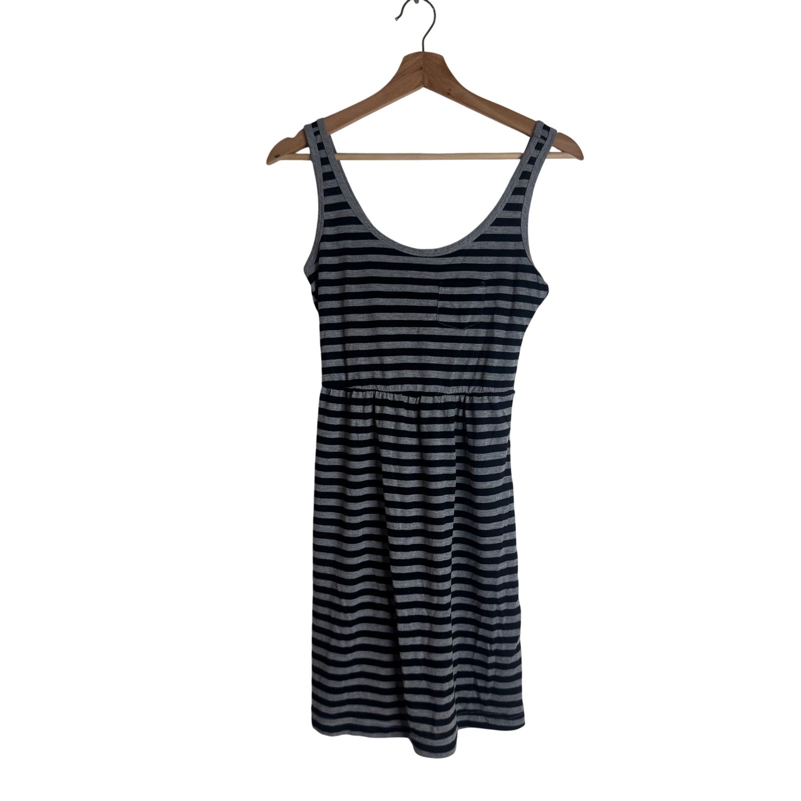 Just Love Tank Dress Women’s Striped Elastic Waist Grey Black Size S