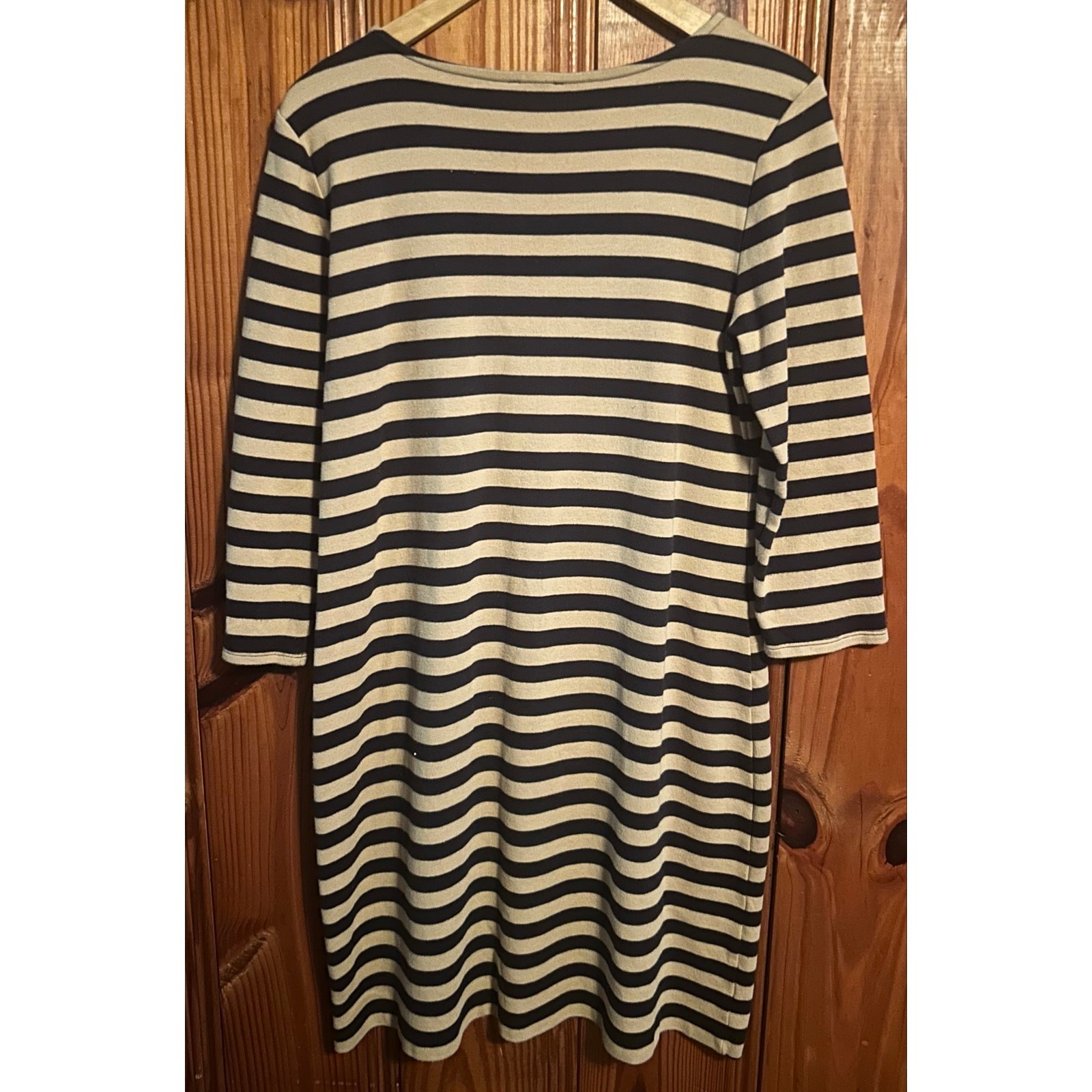 Talbots striped knit dress tan/navy stripes sheath nautical sailor size large