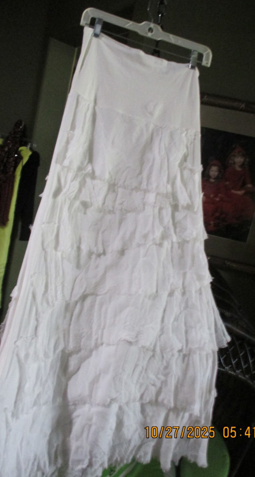NWT BLOOM! MADE IN ITALY! WHITE BOTIQUE LONG STRETCH DRESS FLAT RUFFLES DOWN OS