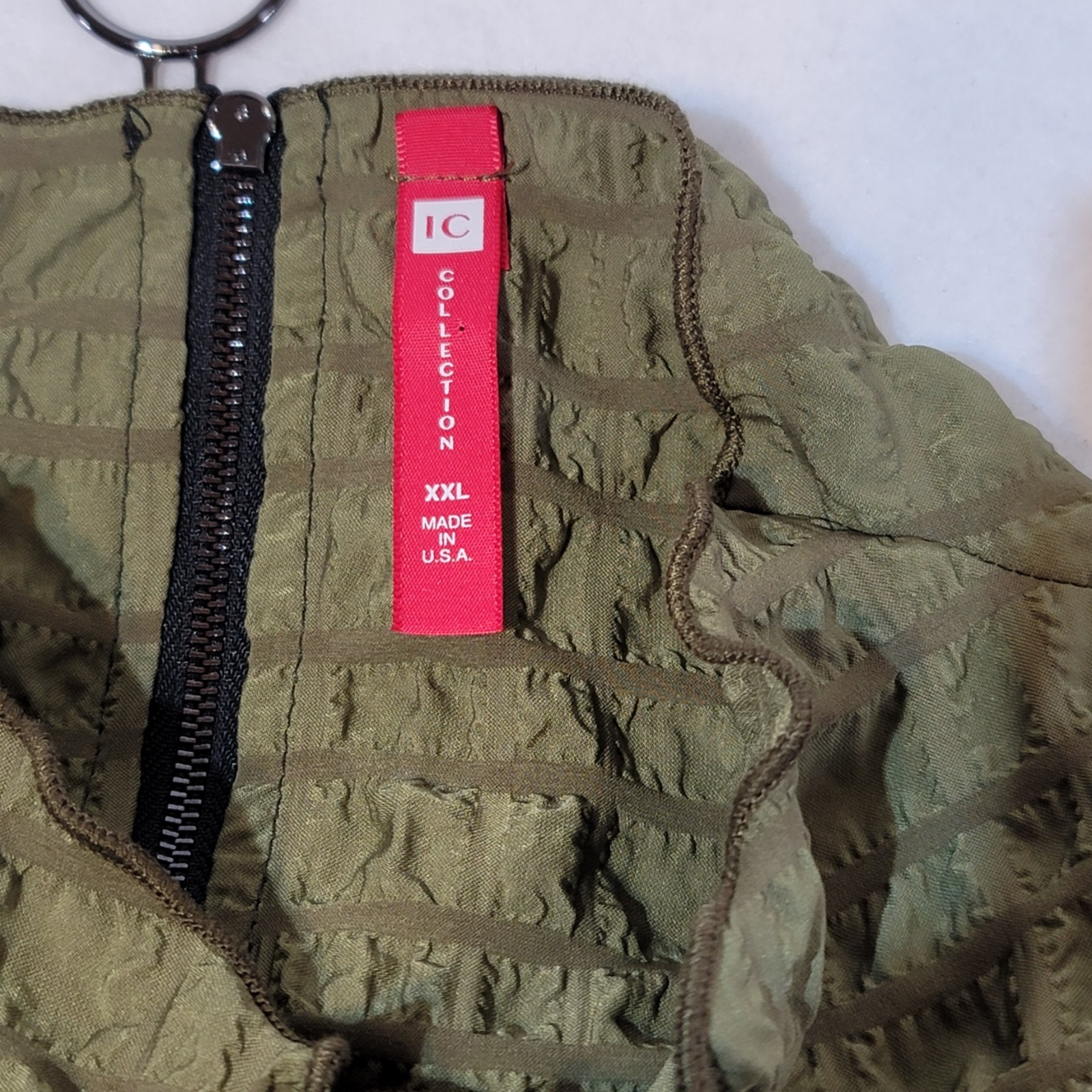 IC Collection Bubble Check High Neck Dress XXL Olive Plissé Avant-Garde NWT