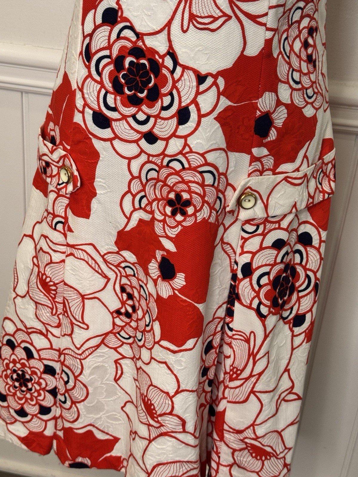 Vintage Miami Dress Shift M Red Floral Mod 60s Retro Mad Men USA