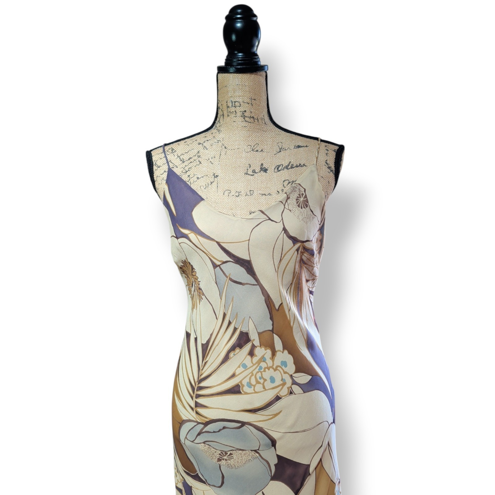 90s Y2K Monsoon 100% Silk Bias Cut Floral Long Slip Dress UK 14/16 (US 12)