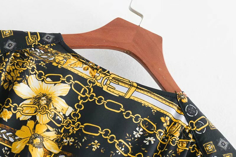 Zara Floral Scarf Print Button Up Chain Midi Dress Flowing XS New Boho Festival