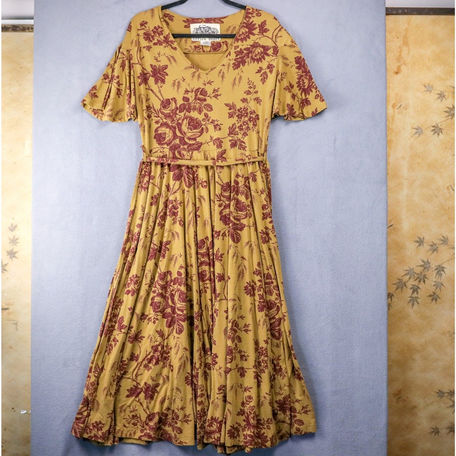 Effie’s Heart Romantic Olive and Burgundy Floral Maxi Dress L