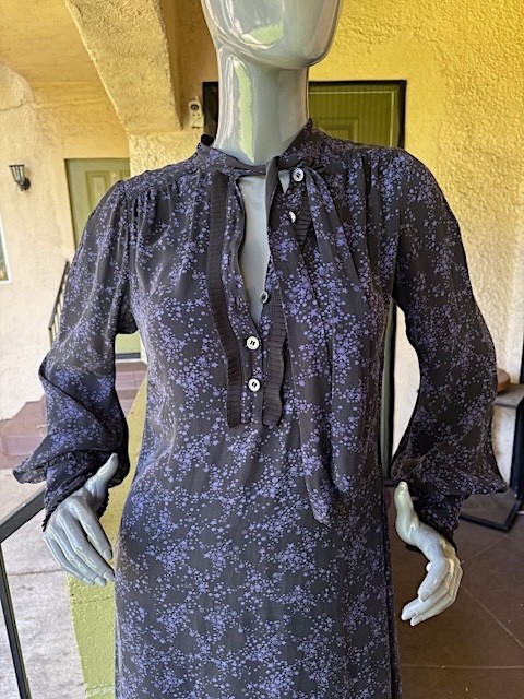 GHOST Vintage Long-Sleeve Silk Print Dress w/ Tie-Neck EUC/UK 10=US 6