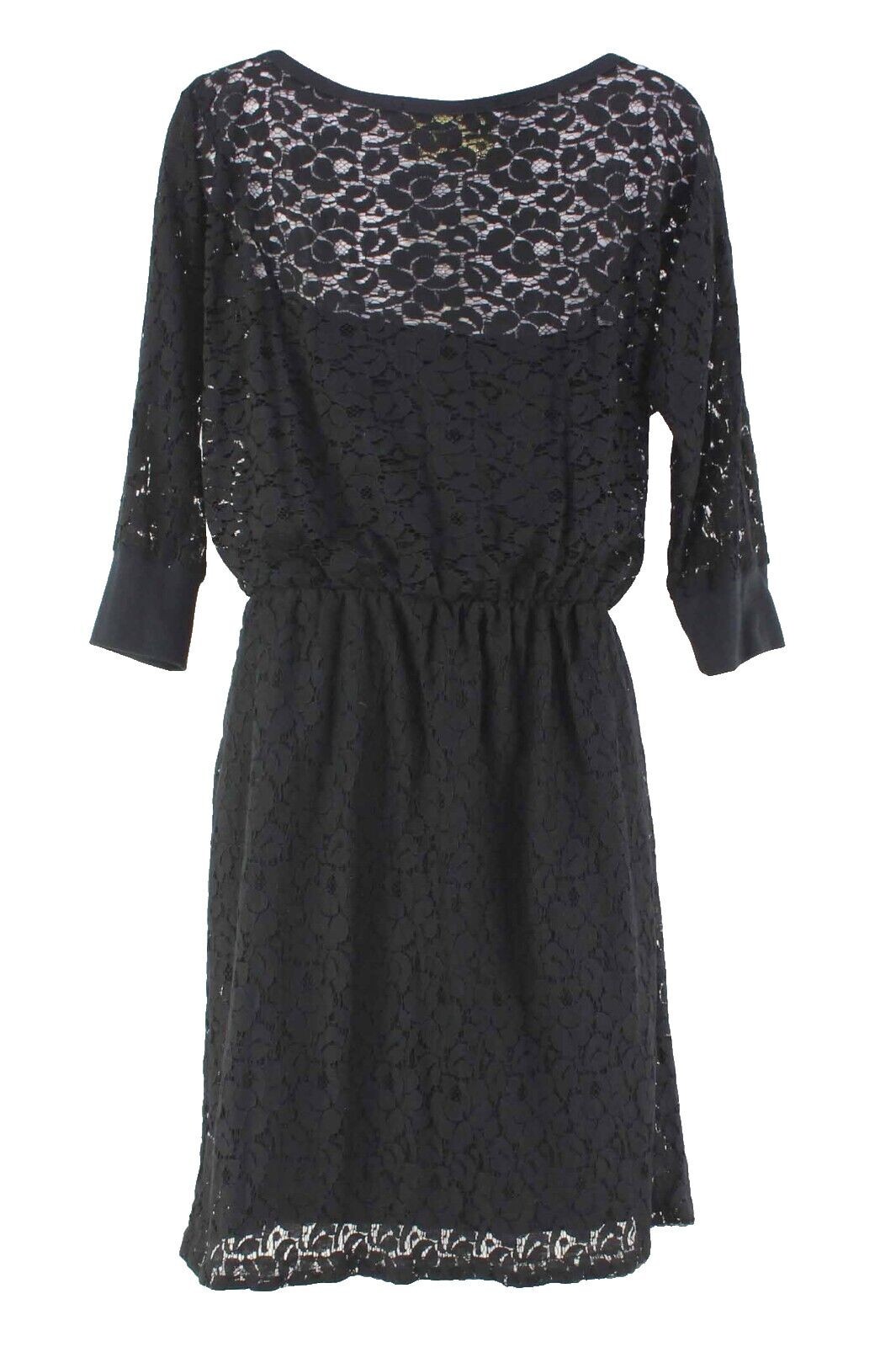 Staci Woo NEW $88 Sz M Black Lace 3/4 Sleeve Cotton Nylon Poly Blend Dress