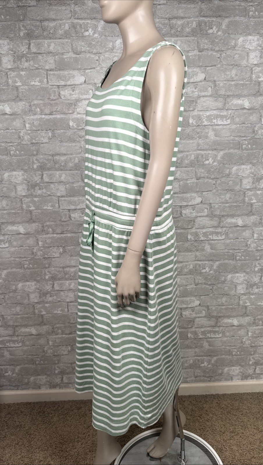 Haven Well Within Large Green Striped Sleeveless Tank Dress 100% Cotton