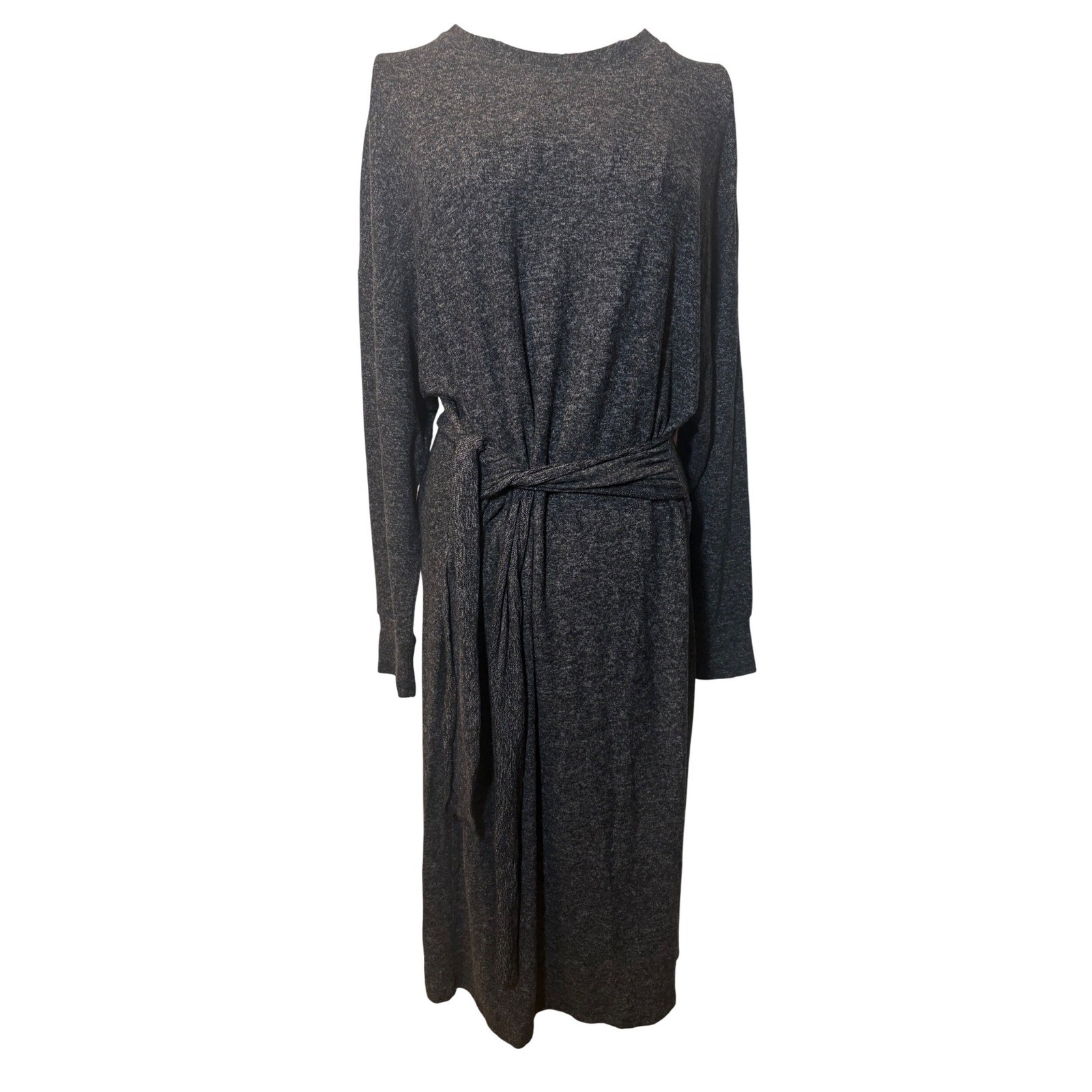 Topshop Womens Grey Marl Knit Long Sleeve Tie Waist Midi Dress Size US 6