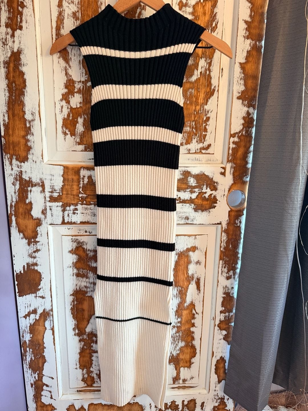 Altar’d State Black & White Breton Striped Ribbed Sweater Midi Dress Parisian