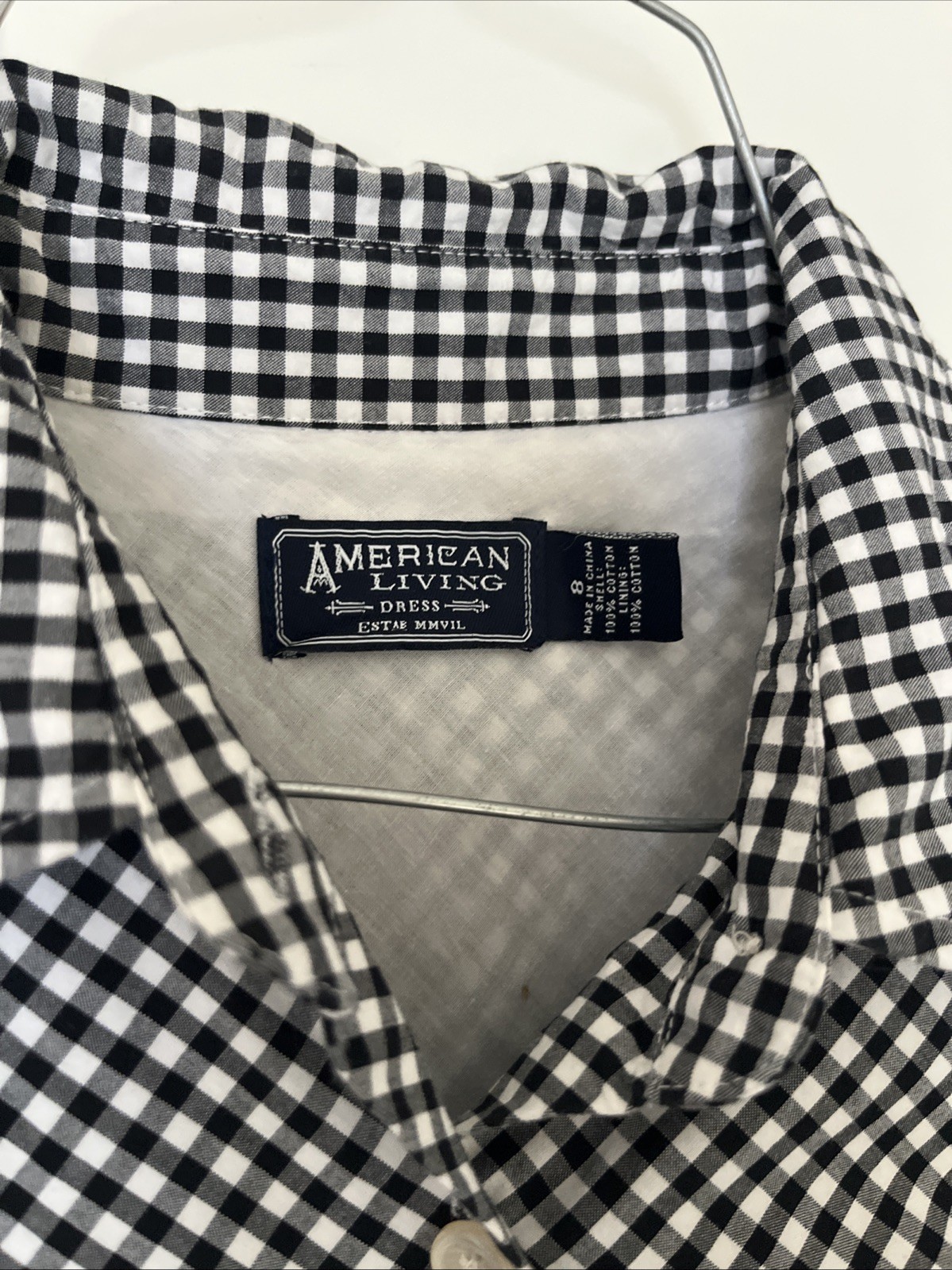 American Living Gingham Midi Dress Size 8 Fit & Flare Collar Twee Coquette