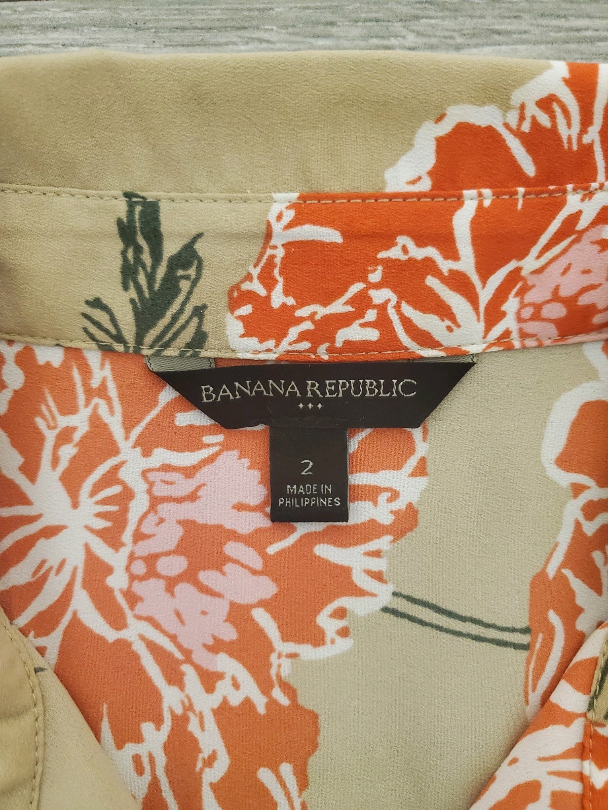Banana Republic 100% polyester orange beige floral midi flared shirt dress M