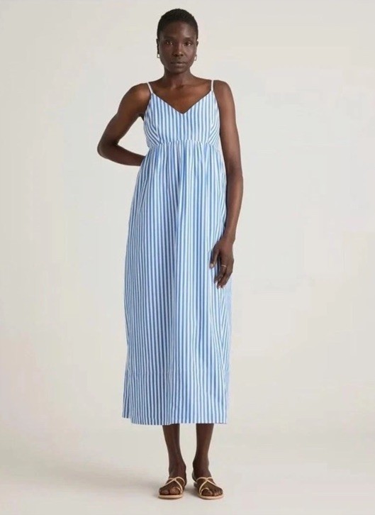 NWT Quince 100% Organic Cotton Sleeveless Maxi Dress Sz M Azure Stripe Coastal