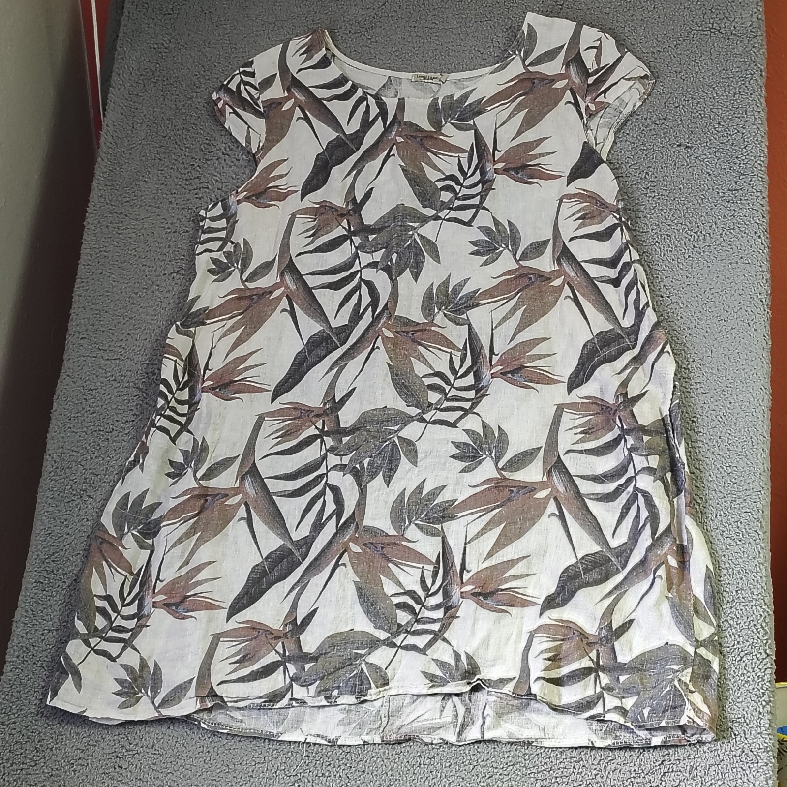 Lungo L’Arno Linen Dress 3X Shift Tropical Birds of Paradise Leaves Short Sleeve