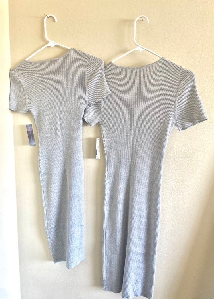 No Bounderies Teardrop Dress – Heather Grey Silver Size L & S
