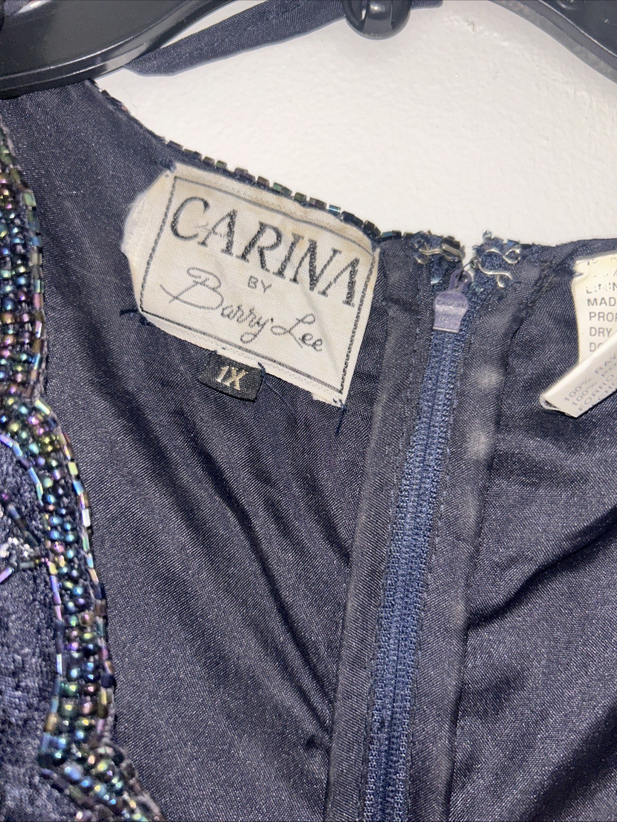 Carina by Barry Lee Navy Blue Sequin Lace Peplum Top Chiffon Skirt Dress 1X VTG
