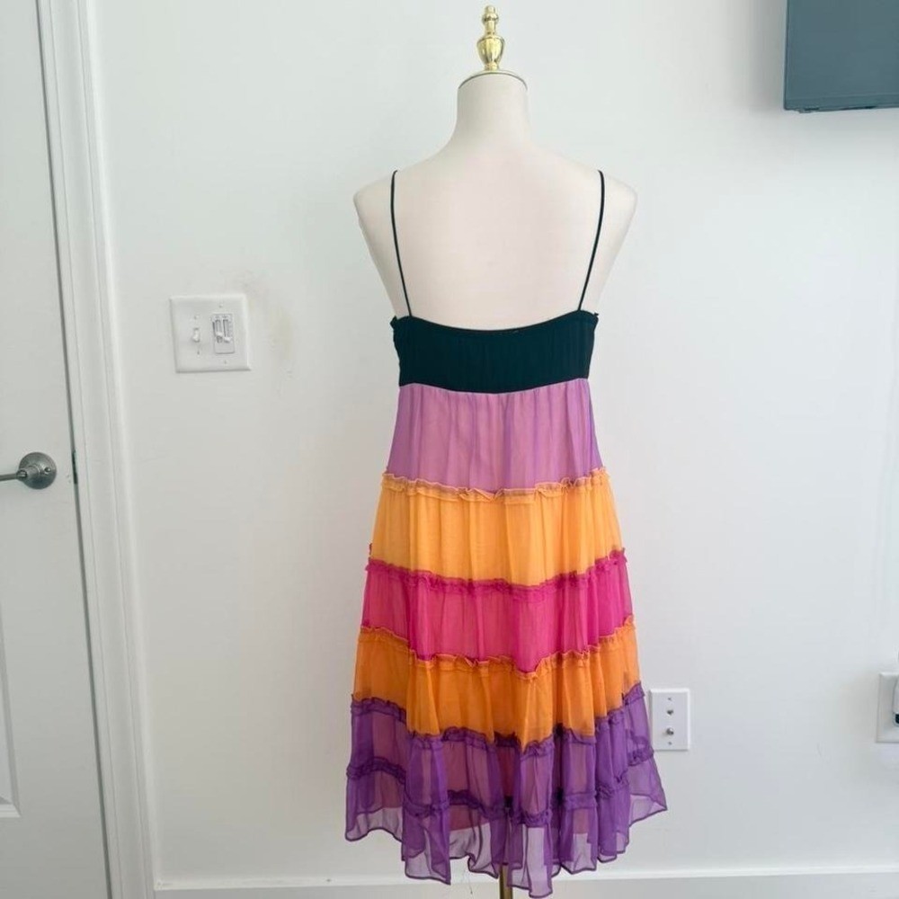 Y2K Sangria Rainbow Tiered Chiffon Babydoll Dress
