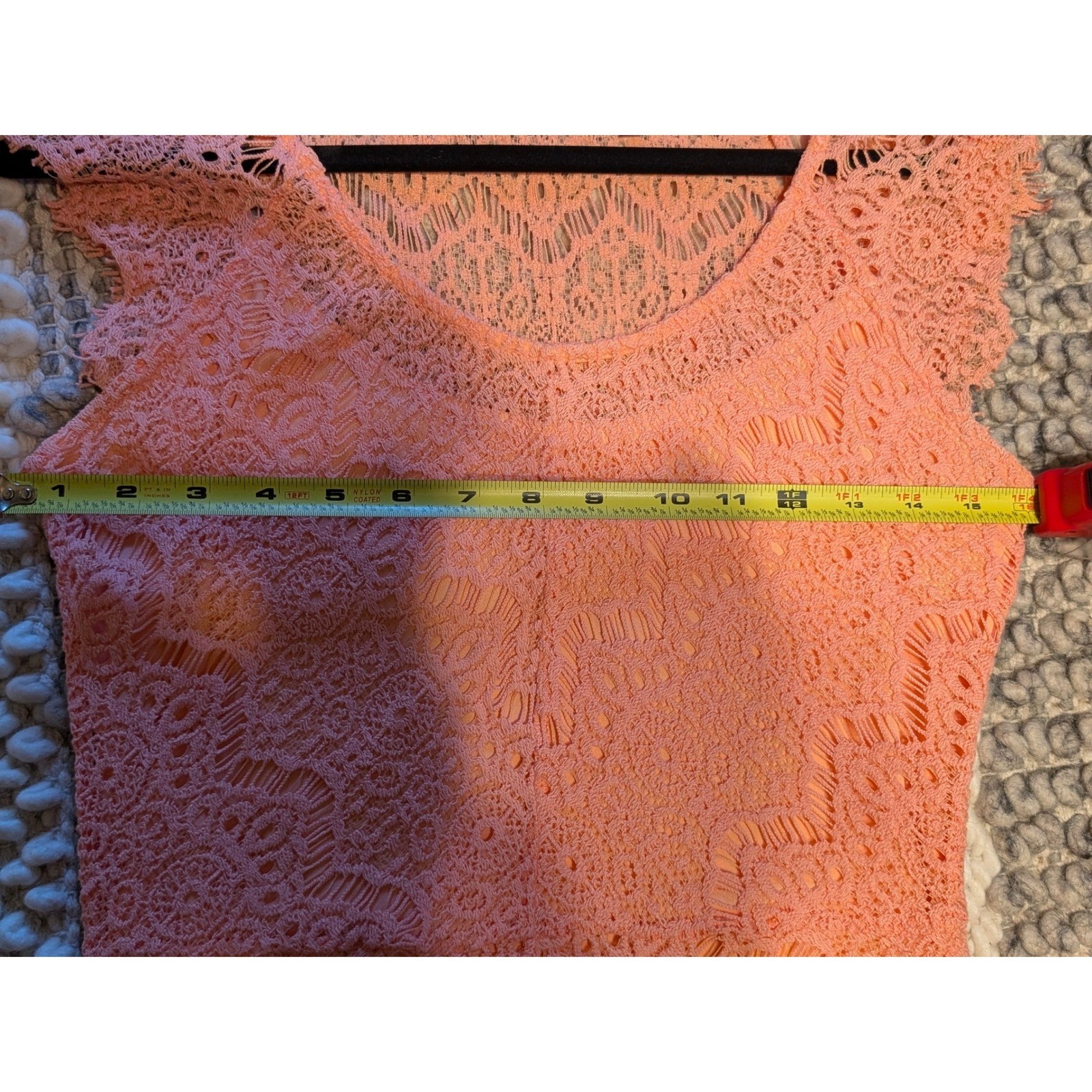 Dulcie Peach Lace Sheath Dress Cap Sleeve High Low Hem Coral Medium