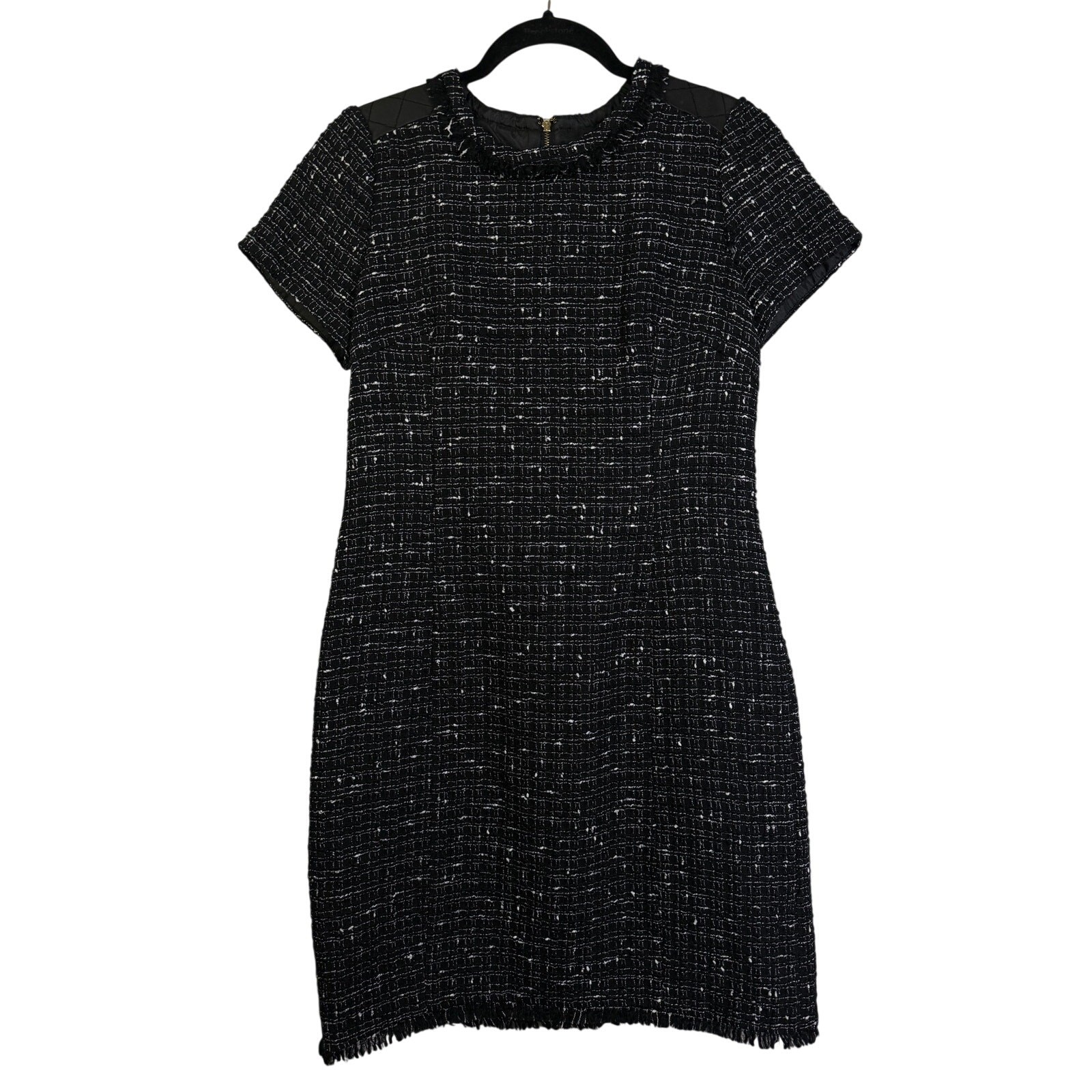 KATE SPADE Dress 4 Tweed Mini Exposed Zipper Faux Leather Shoulder LBD Office