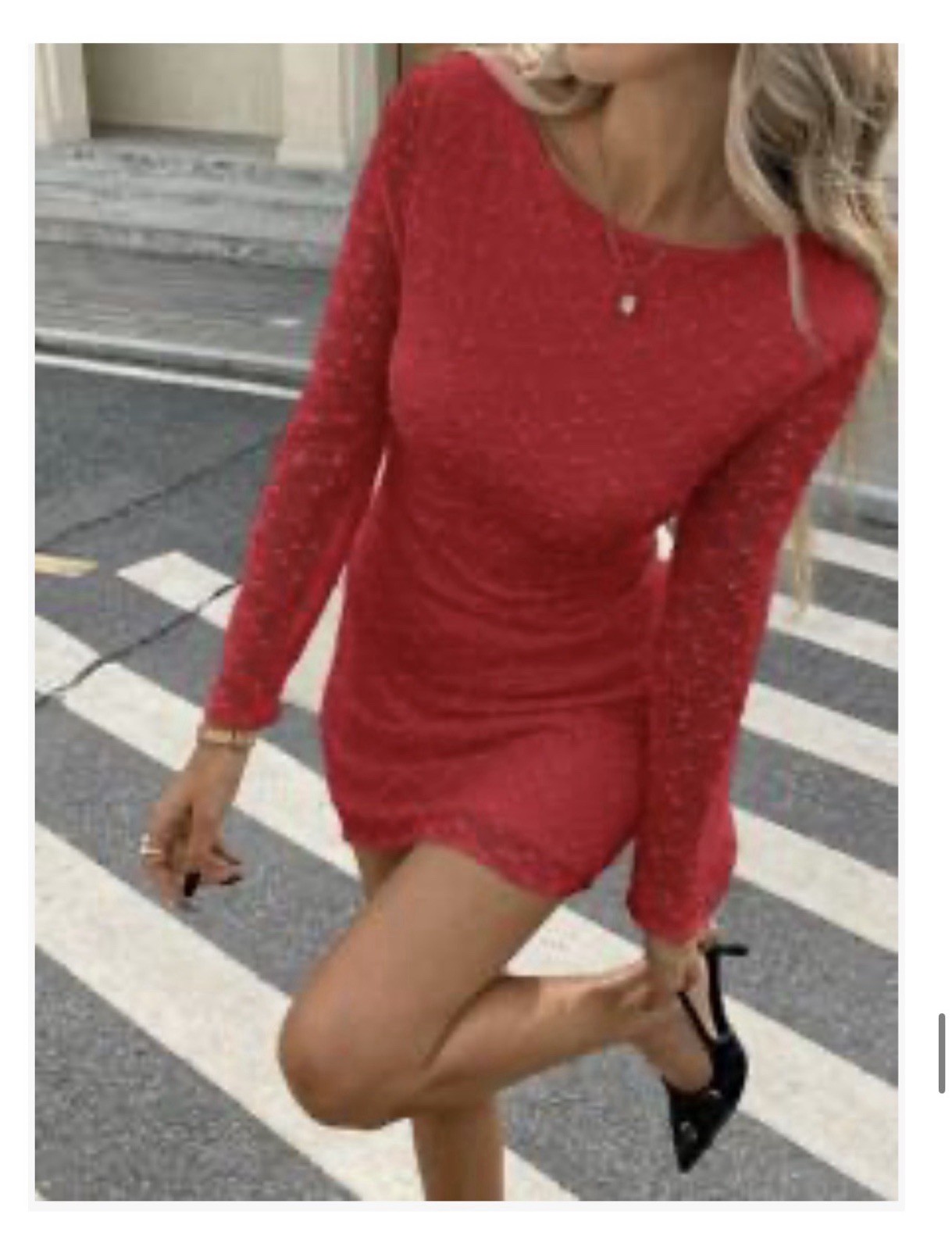 Cherry Red Textured Lace Shift Dress – Above the Knee – M – Never Worn