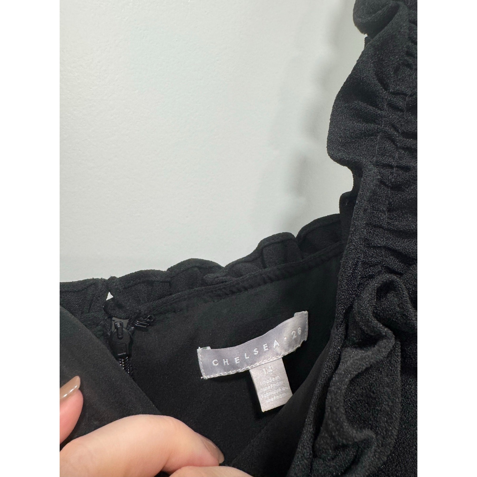 CHELSEA28 Black Ruffle Trim Square Neck Pocket Crepe Pant Jumpsuit 14 Nordstrom