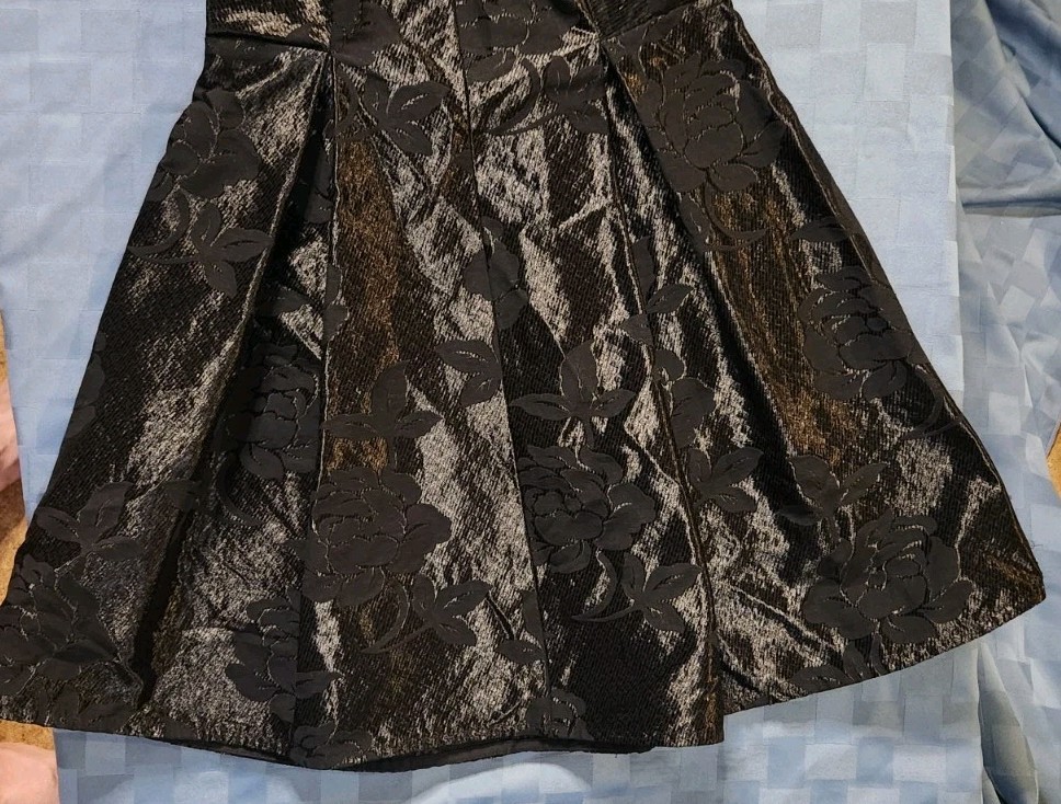 Topshop Black Brocade & Shimmer Fabric Prom or Cocktail Dress Cross Shoulder