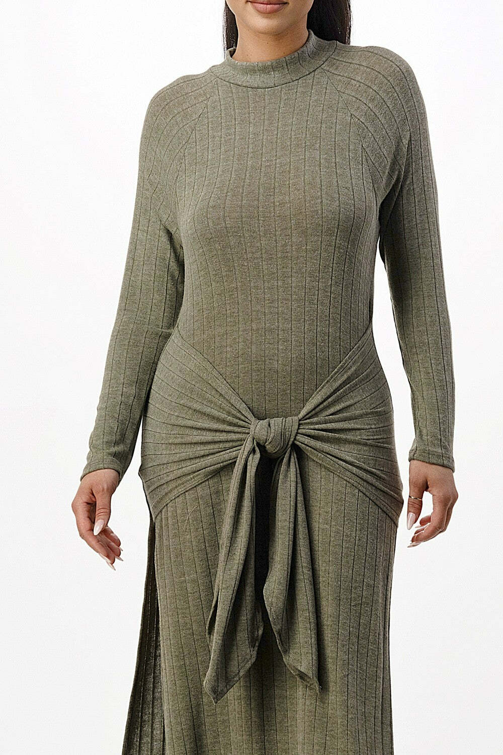 Womens Front Tie Midi Knit Long Sleeve Dress Winter Fashion 2022 Casual Wear