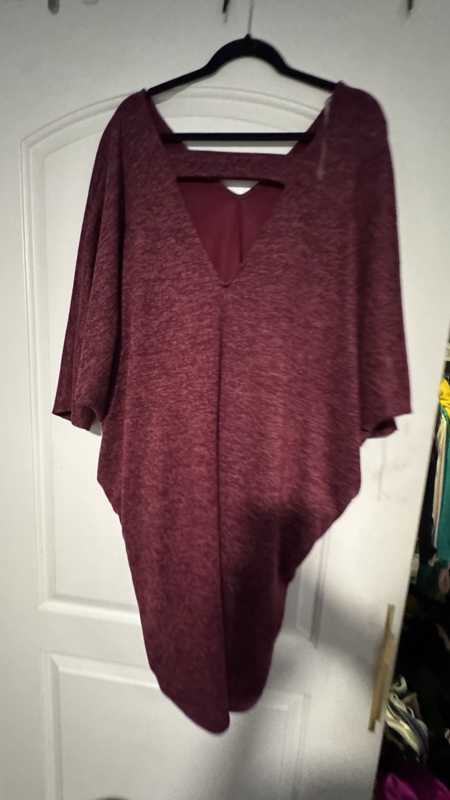 Miracle Berry Burgundy V-Neck 3/4 Sleeve Knit Midi Shift Dress Women’s M