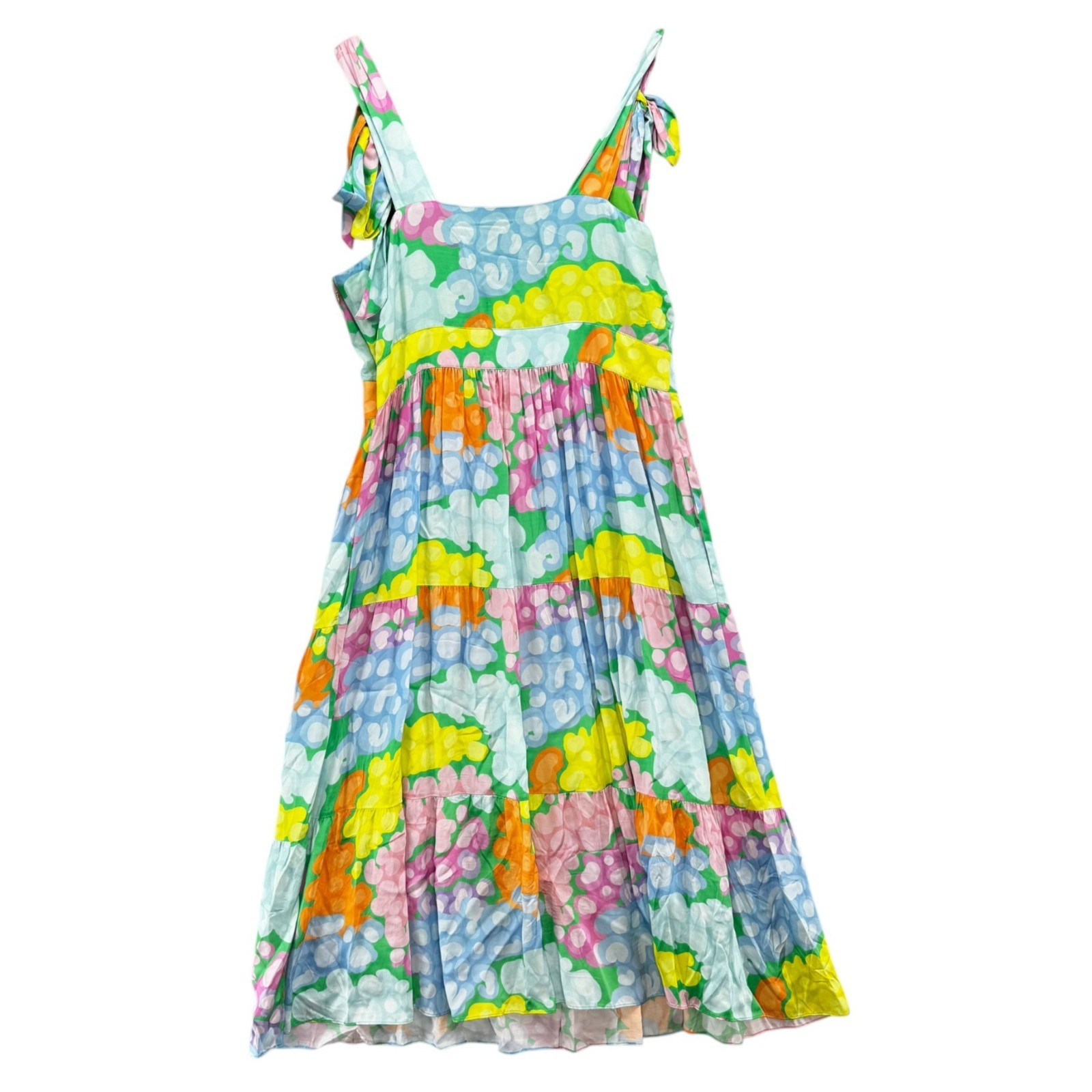 Emily McCarthy Empire Midi Dress Multicolor Floral Sleeveless Tiered Pocket Sz L