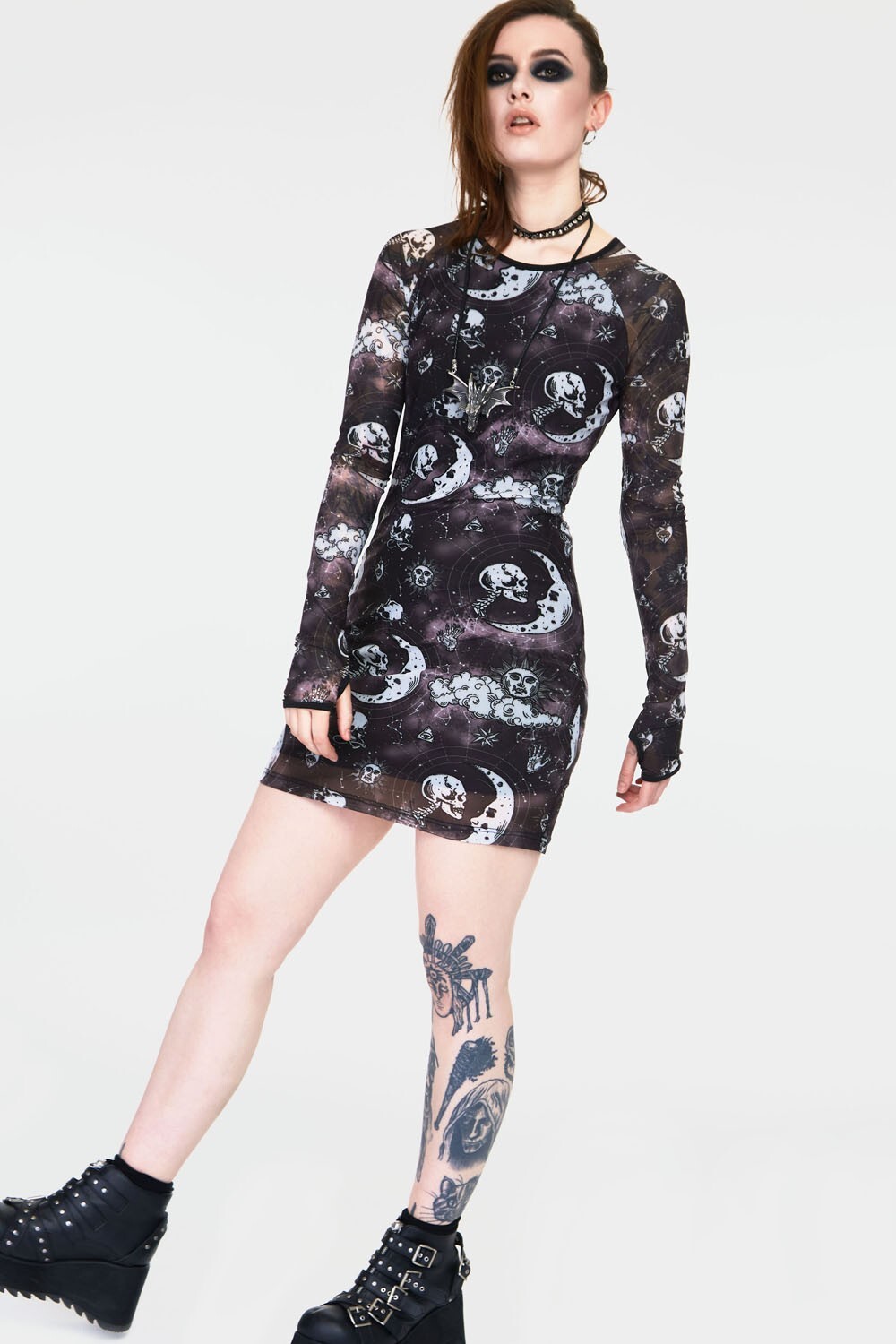 JAWBREAKER MOONSTONE MINI DRESS LONG SLEEVE XS S M L XL XXL BLACK MOON SKULL