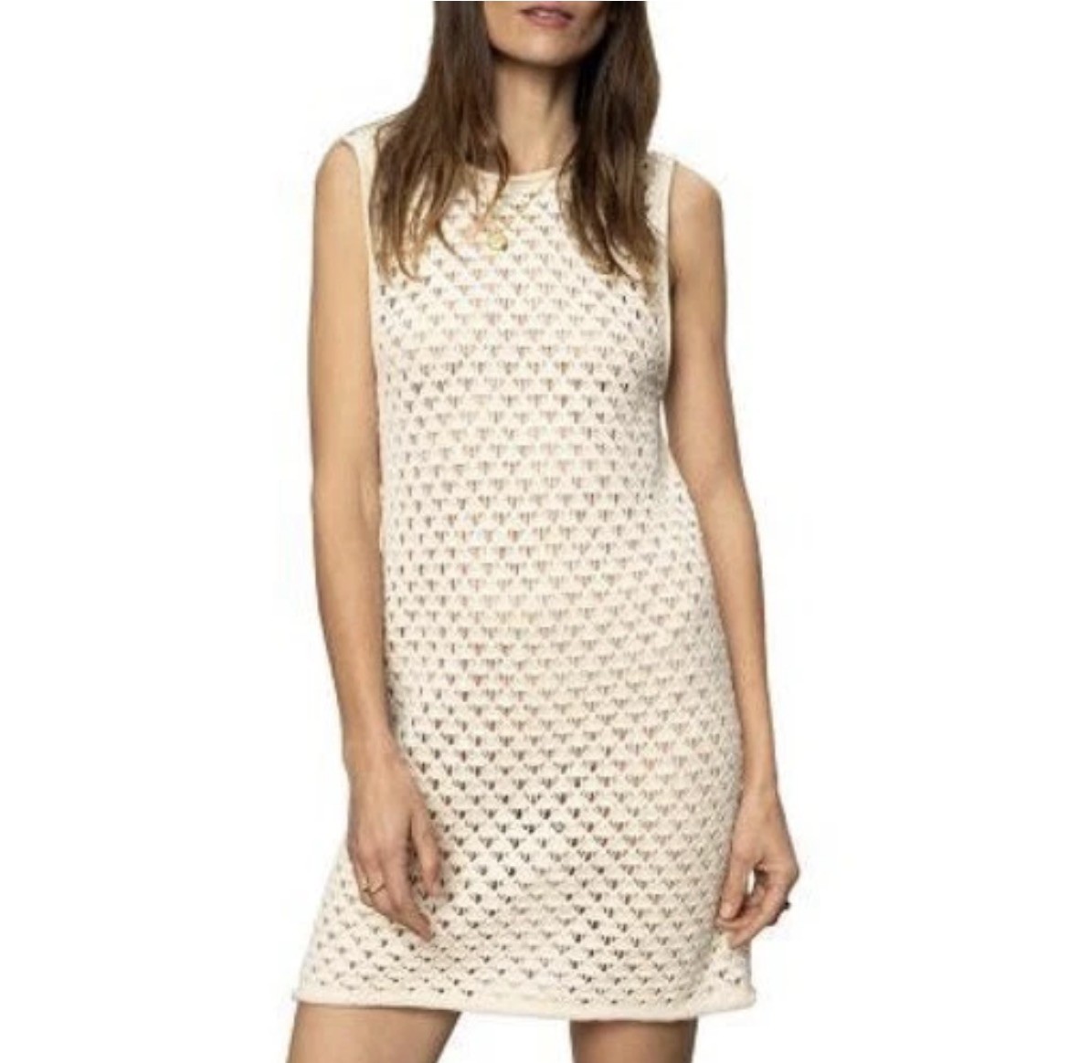 Sanctuary Crochet Knit Dress in “Eco Natural” Womens Beige Ecru Lined Beach NWT