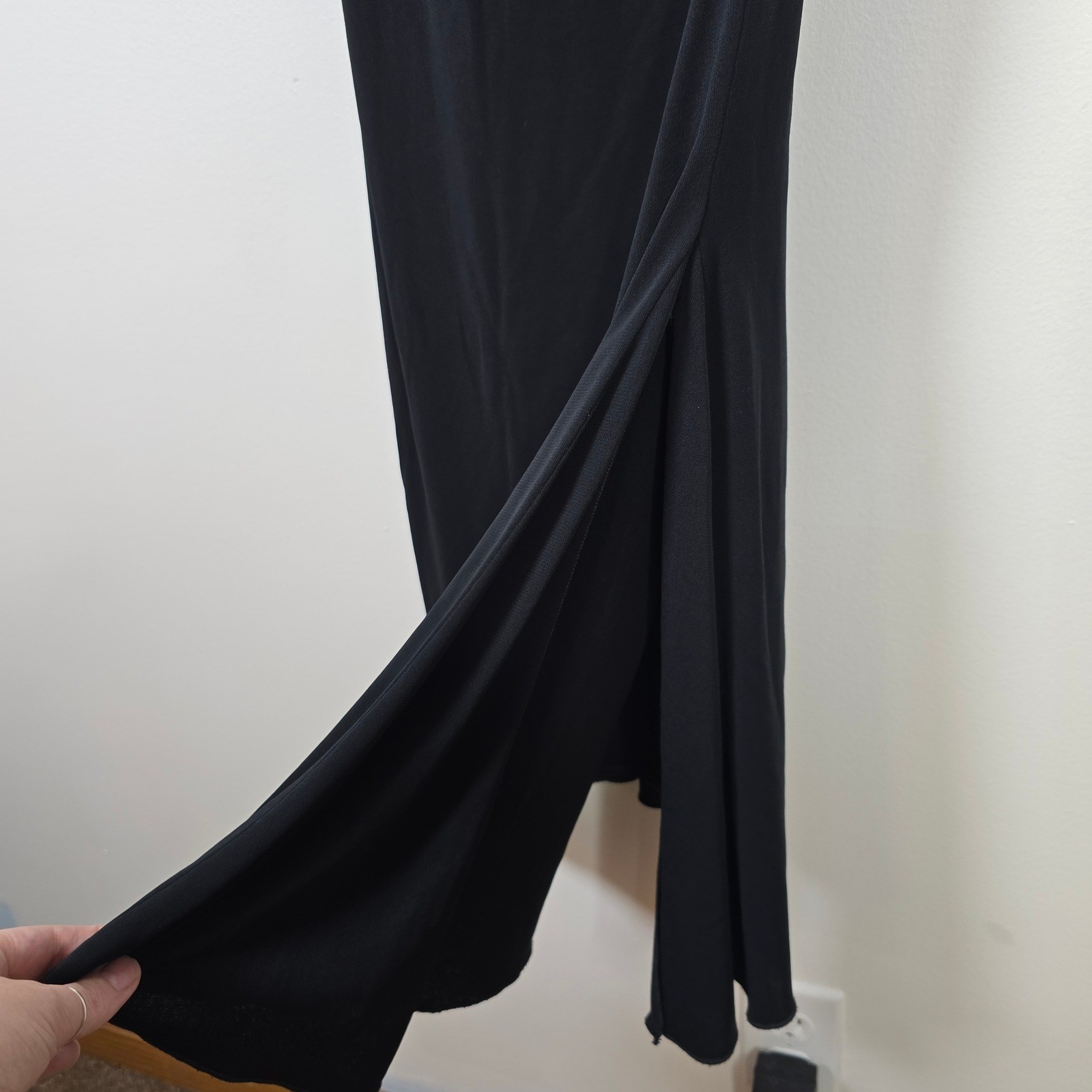 Maria Bianca Nero Black Ruched Side Slit Midi Dress Petite P Sleeveless