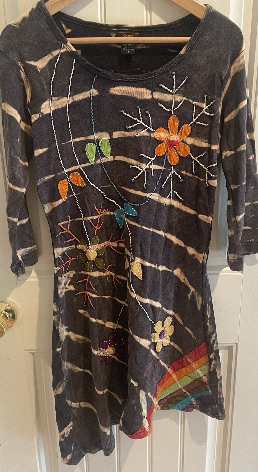 Rising International Womens Boho Dress Tye Die Floral Embroidery Lagenlook Artsy