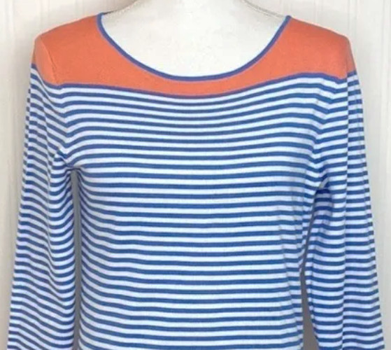 NWT! SAIL TO SABLE BLUE WHITE CORAL NAUTICAL STRIPED COTTON KNIT BLEND DRESS L !