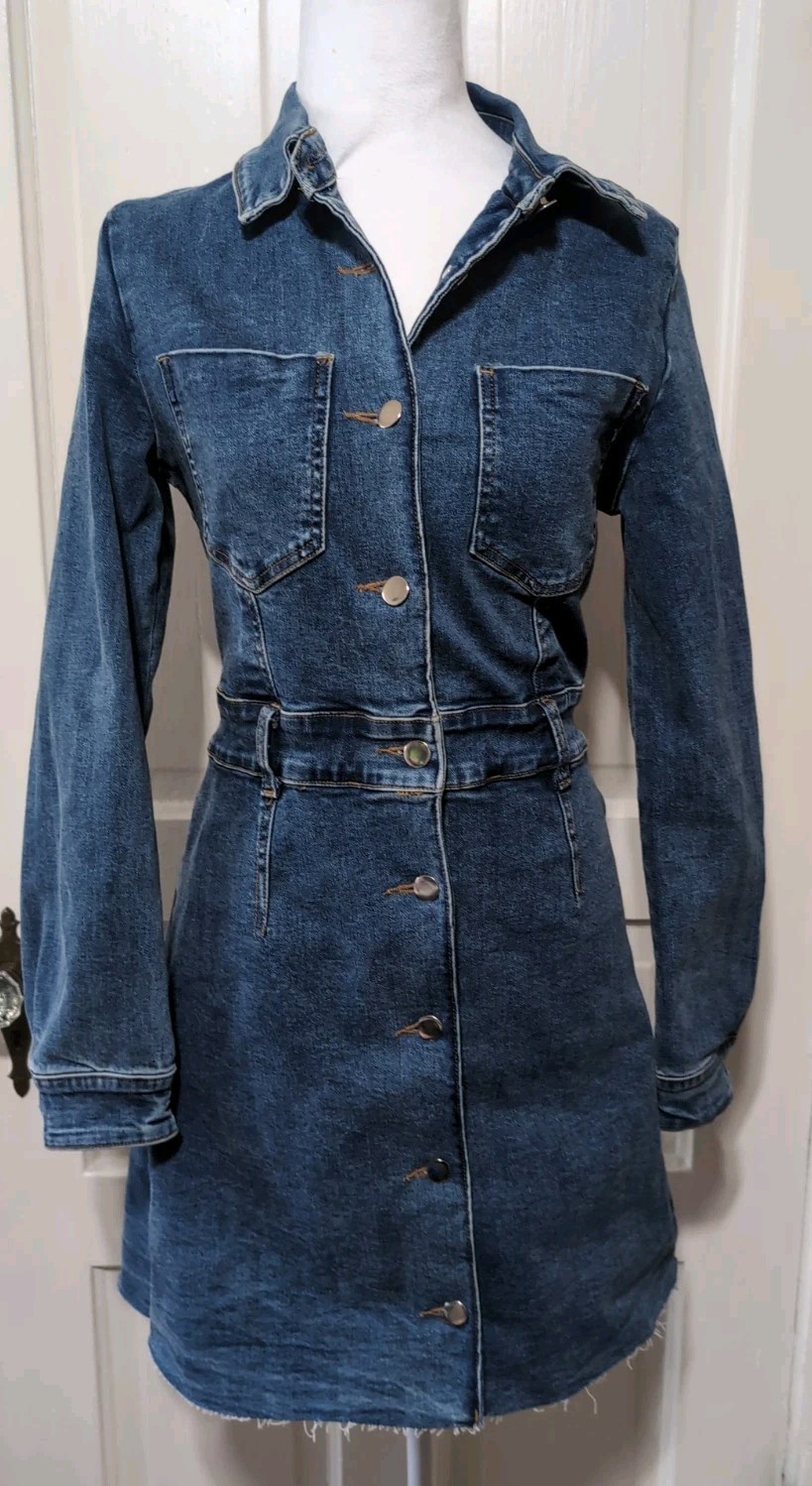 Blue Buttercup Denim Mini Dress Raw Hem Western Blue Cowgirl Woman’s M(1515)D