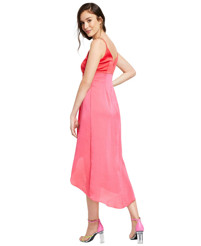 Bar III Women’s Twist-Front Two-Tone Midi Dress (Pink Lemonade Combo, Small)