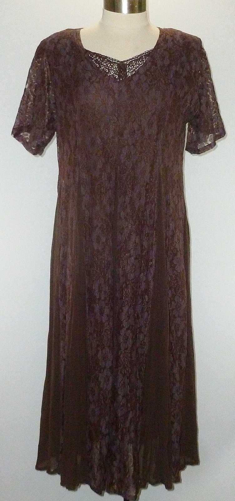 Vintage Nostalgia Brown Maroon Lace Dress Whimsy Goth Witchy Boho 90s SZ L