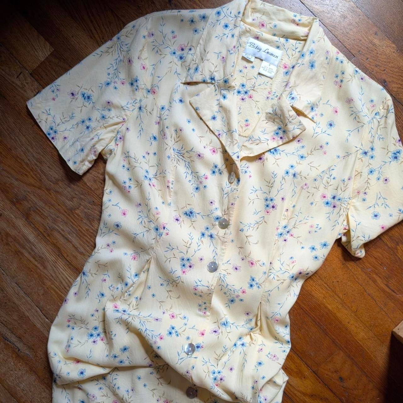 Betsy Lauren 90s butter yellow floral maxi shirt dress vtg 8