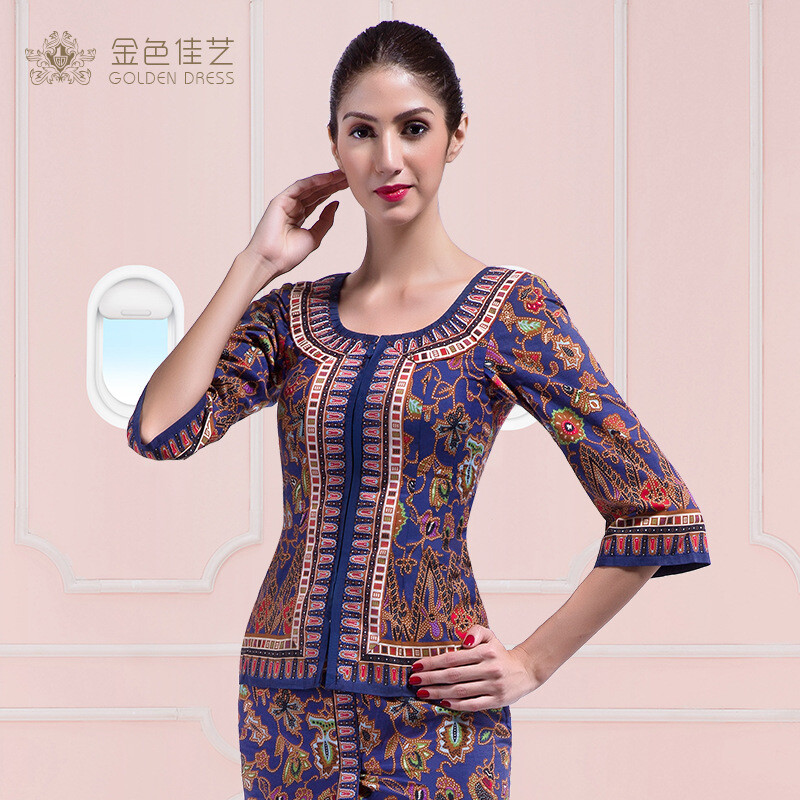 Women Flight Attendant Dress Southeast Asia Nyonya Malaysia Clothes Top Dress