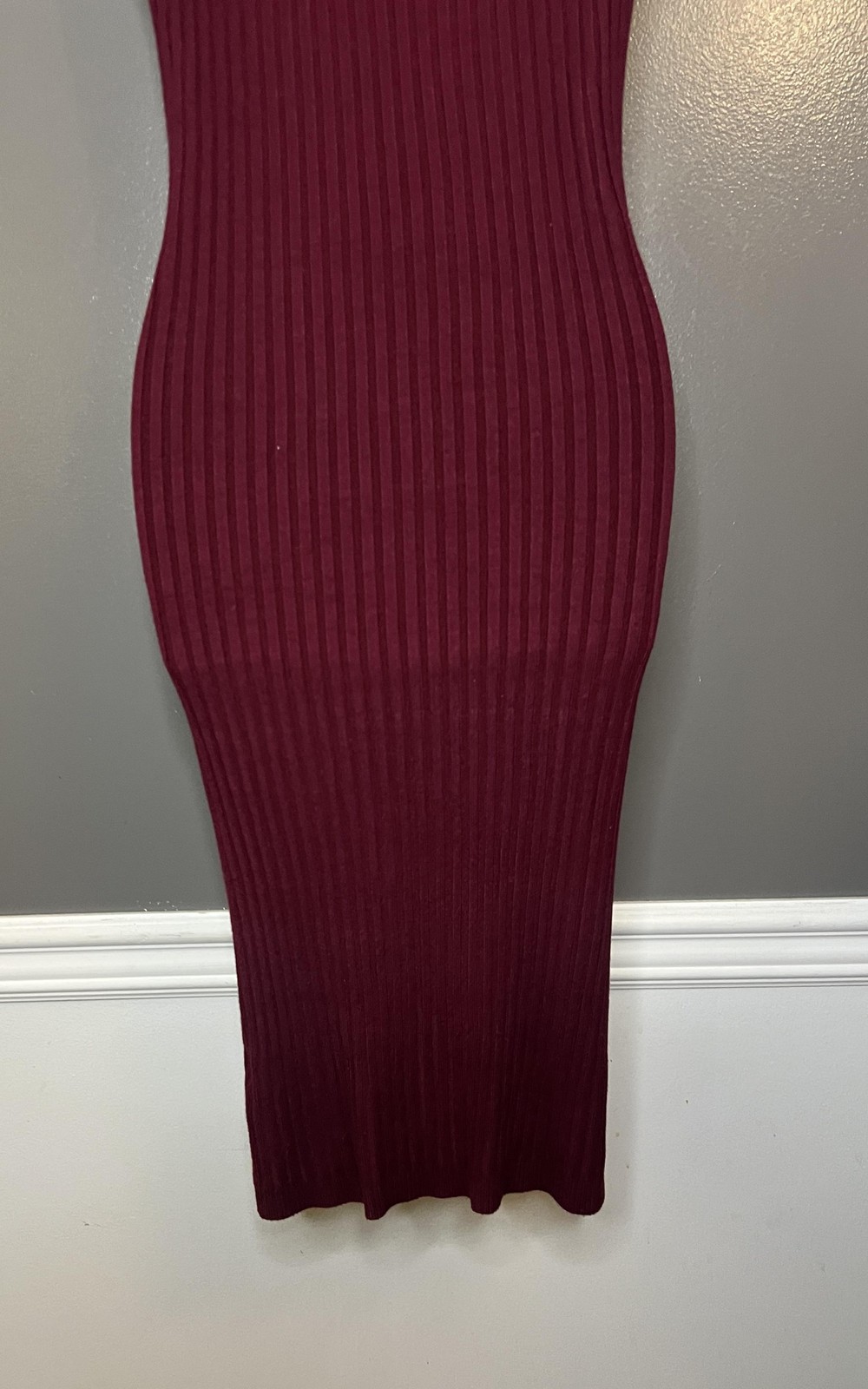 Knit & Love Dress Womens Medium Ribbed Sleeveless Mock Neck Midi Bodycon