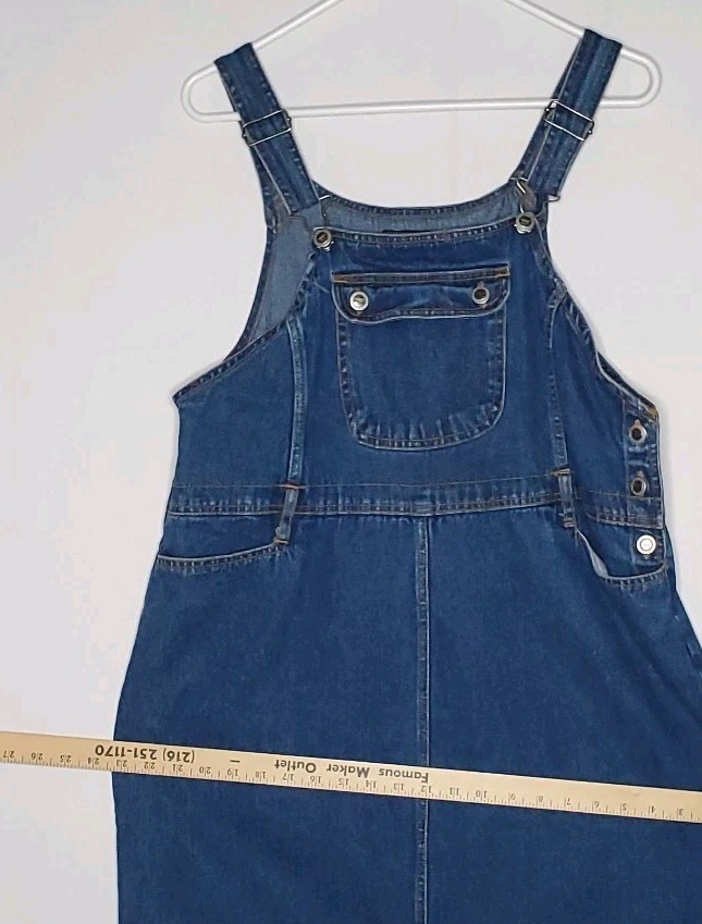 Vtg Route 66 Bib Overalls Maxi Denim Dress 15/16 Grunge Modest 90s Y2K