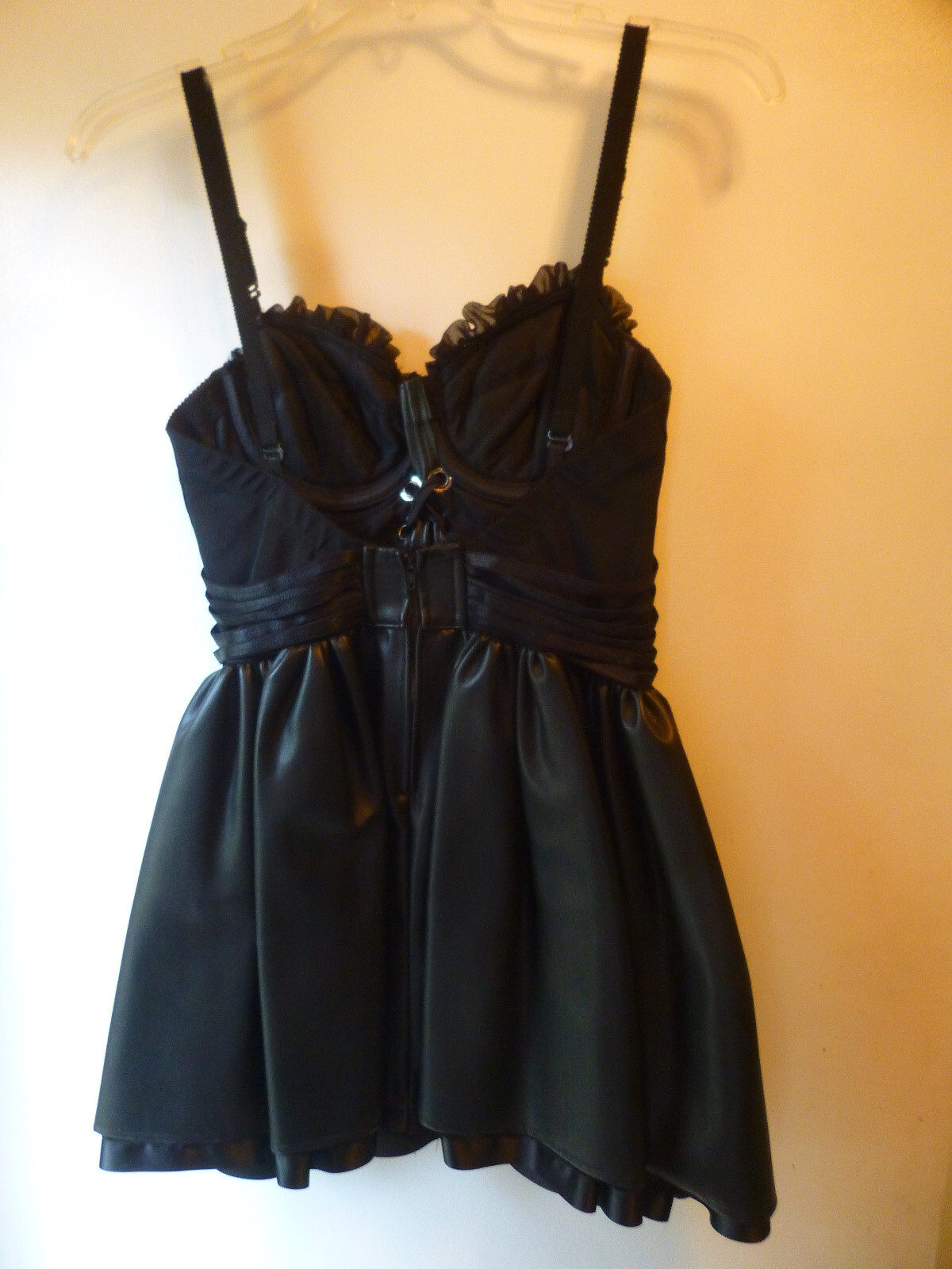 Y2K Black Sexy Corset Bustier Mini Dress Strappy Party Bodycon Lace-up Size M