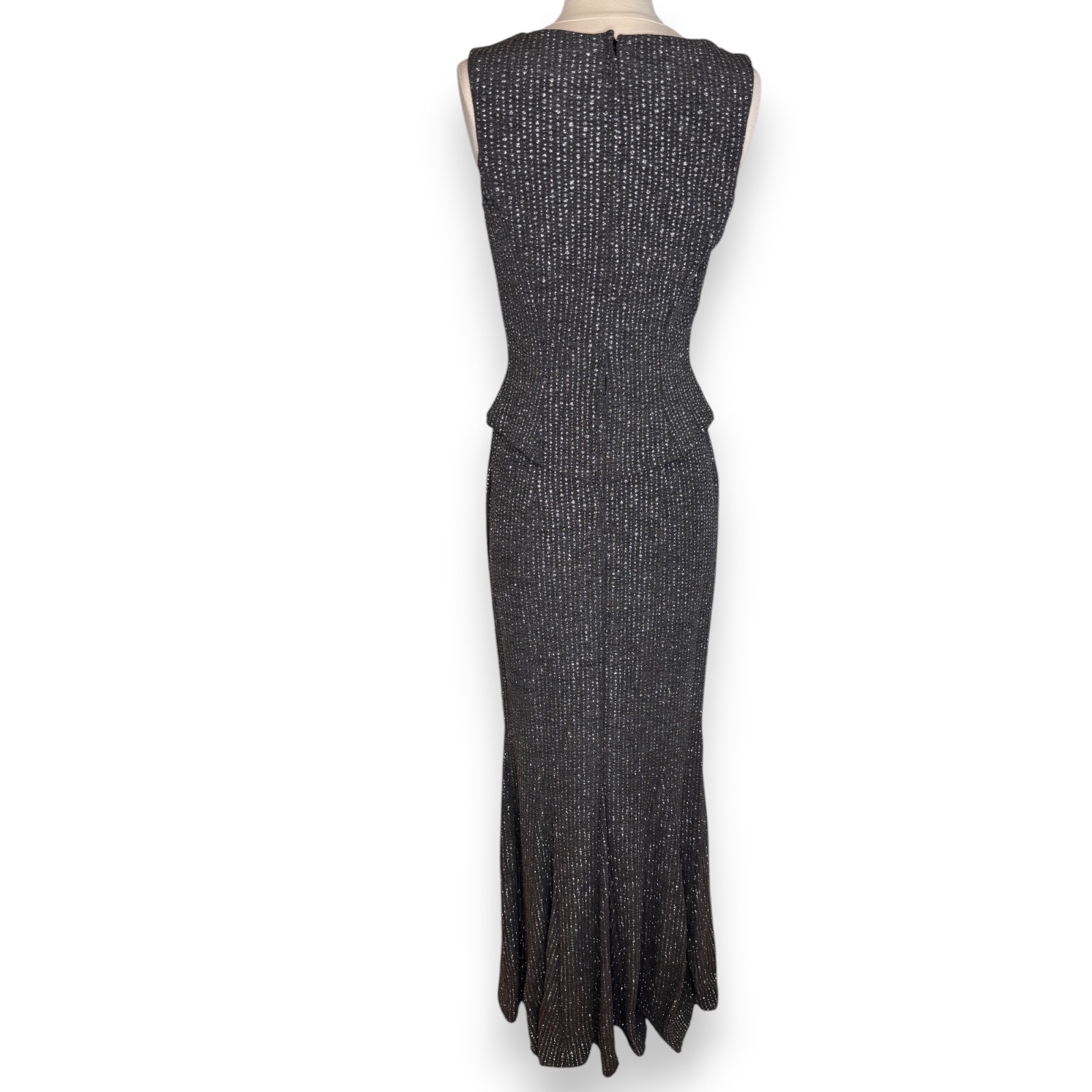 Scott McClintock Millennium 2000 Gray Silver Sparkle Peplum Flare Bottom Dress 6