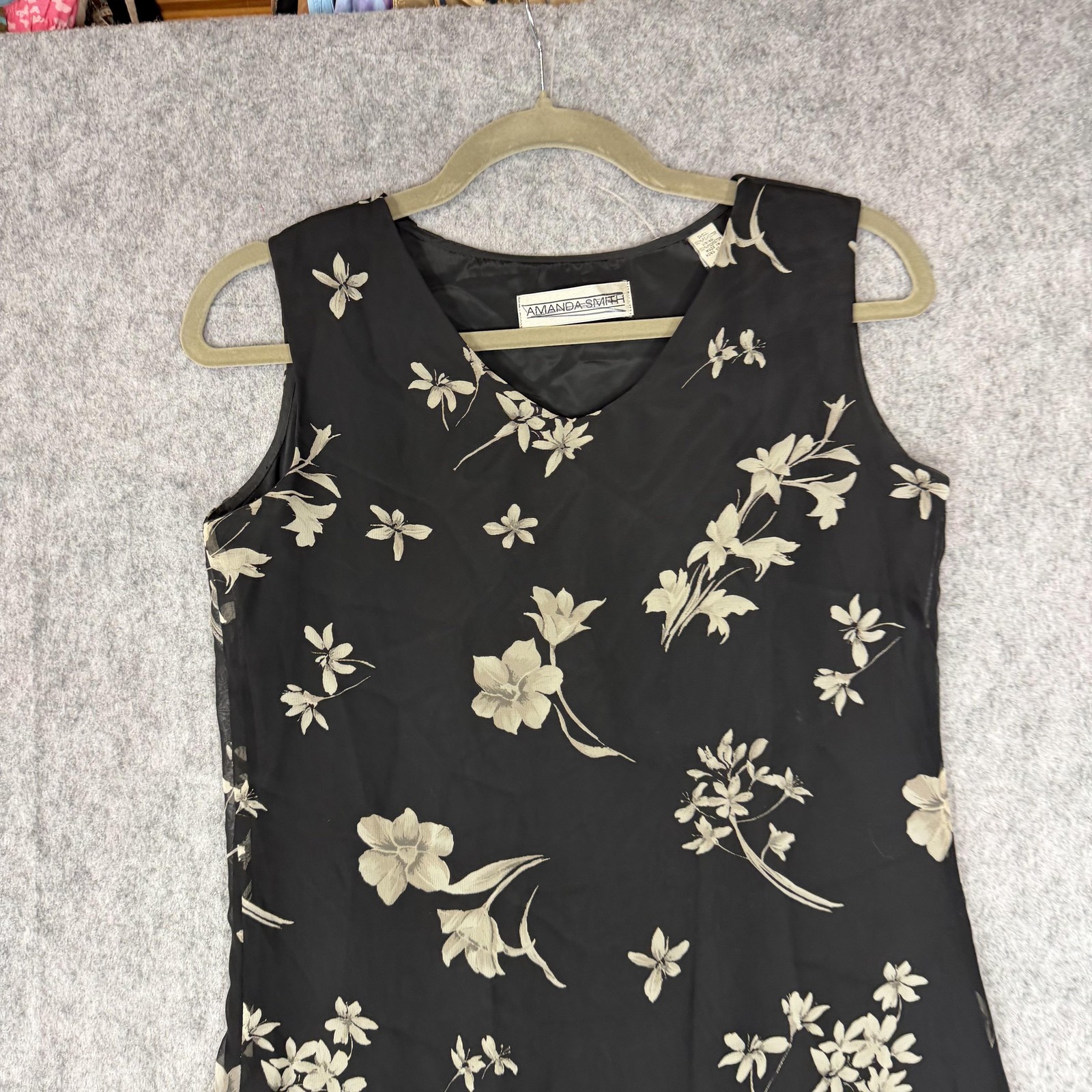 Vintage Amanda Smith Dress Womens 8 Black Floral Chiffon Maxi Tank 90s Y2K