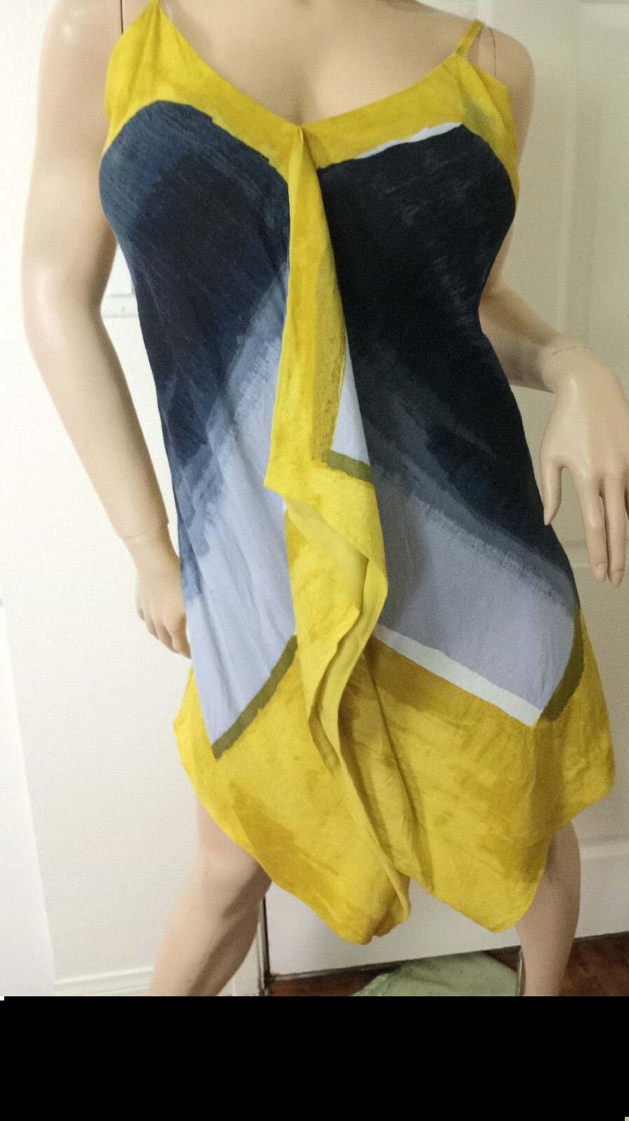 RACHEL Rachel Roy YELLOW, BLACK , GRAY, WHITE SUMMERTIME SLEEVELESS DRESS LARGE