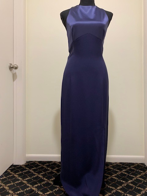 Dark Purple Cocktail Dress Tahari Size 8 Halter Neck & Back Cross