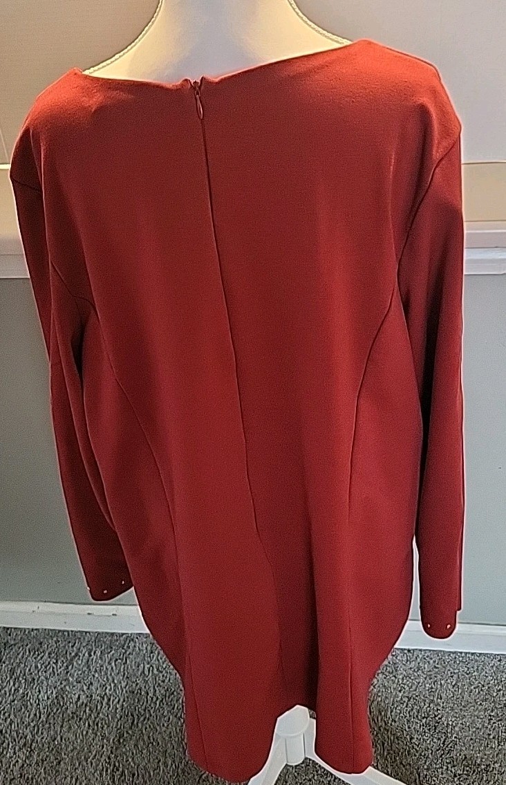 PLUS SIZE 2xl K.Jordan Brick Red Mini Dress/Tunic Long Sleeve Gold Studded